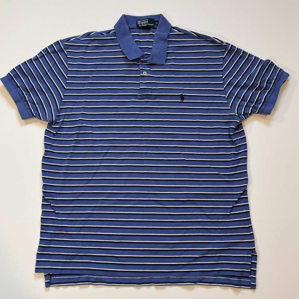 Polo Ralph Lauren Mens XL Blue Striped Polo Shirt 100% Cotton Pony Logo